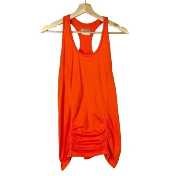 Athleta Fastest Track Neon Orange Racerback Ruched Side Tank Top L - Picture 2 of 5
